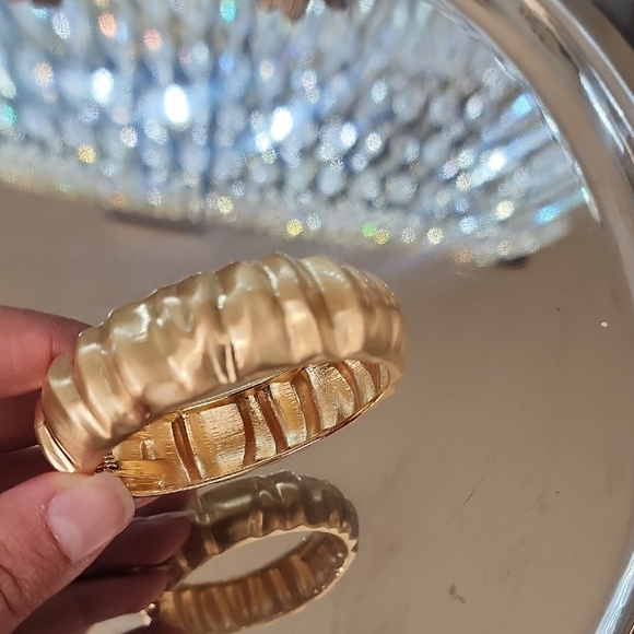 Gold Textured Bangle Bracelet - Picture 3 of 10